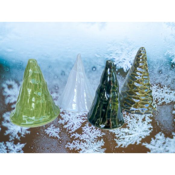 4 Decorative Christmas Trees each a Different Shade of Green/One White - Picture 2 of 9